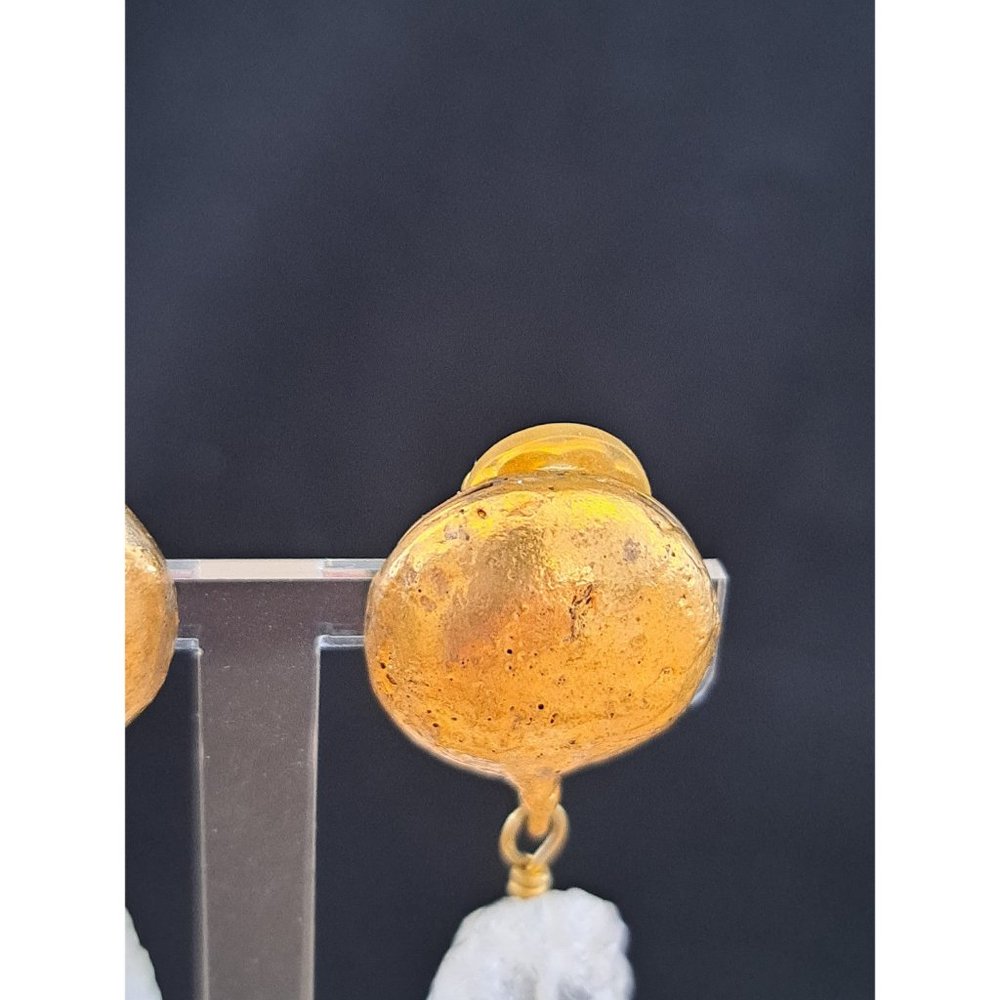 Molten Gold Tone Nugget Clear Rock Crystal and Coral/ Branch Clip Earrings - Picture 9 of 9